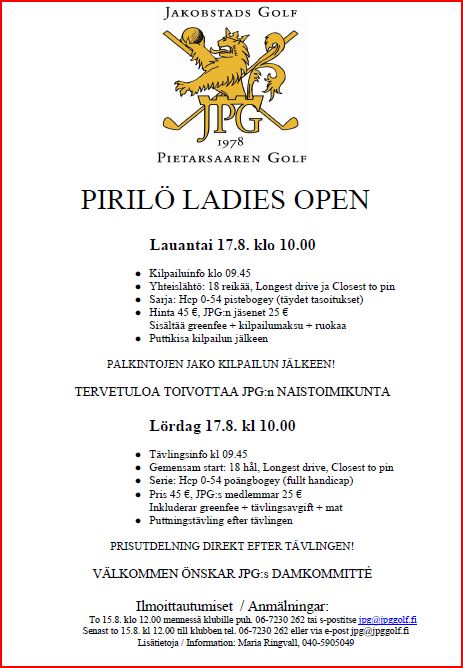 Läs mer om artikeln Pirilö Ladies Open 17.8.2019 kl. 10